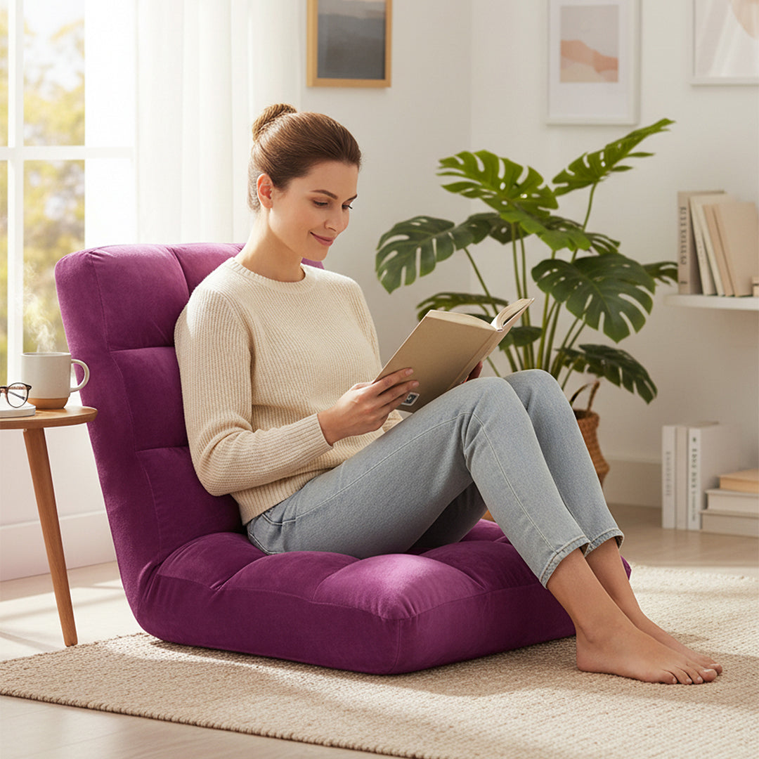 SOGA Floor Recliner Folding Lounge Sofa Futon Couch Folding Chair Cushion Magenta