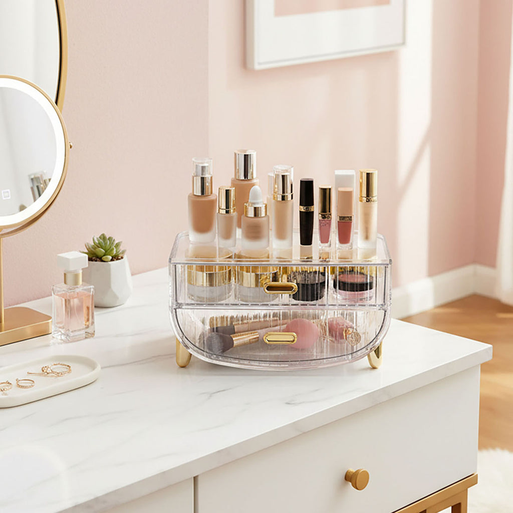 SOGA 2 Tier Transparent Multifunctional Countertop Cosmetic Storage Makeup Skincare Holder Jewelry Cabinet Bathroom Desk Drawer Vanity Organiser