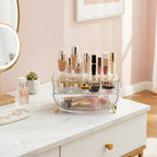 SOGA 2 Tier Transparent Multifunctional Countertop Cosmetic Storage Makeup Skincare Holder Jewelry Cabinet Bathroom Desk Drawer Vanity Organiser