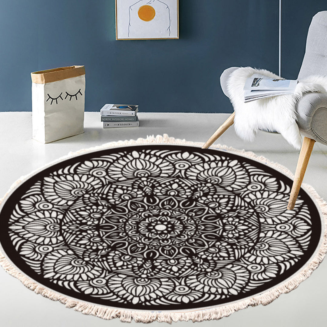 SOGA 120cm Mandala Modern Ethnic Tassel Print Anti-slip Doormat, Home Decor