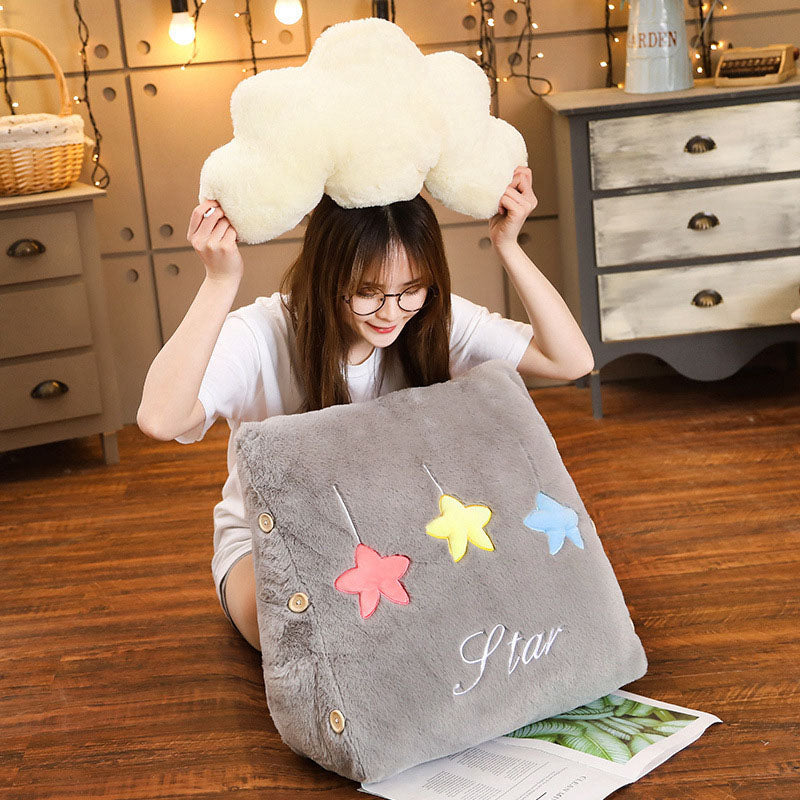 SOGA 2X Grey Cute Cloud Cushion Soft Leaning Lumbar Wedge Pillow Bedside Plush Home Decor