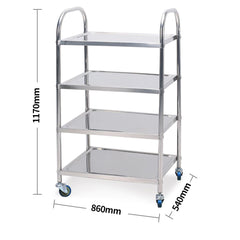 SOGA 4 Tier Stainless Steel Kitchen Dining Food Cart Trolley Utility 860x540x1170