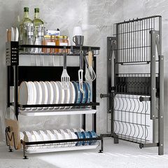 SOGA 3 Tier Steel Black Kitchen Countertop Drying Rack Dish Plate Cutlery Cutting Board Holder Dish Drainer Kitchen Organiser