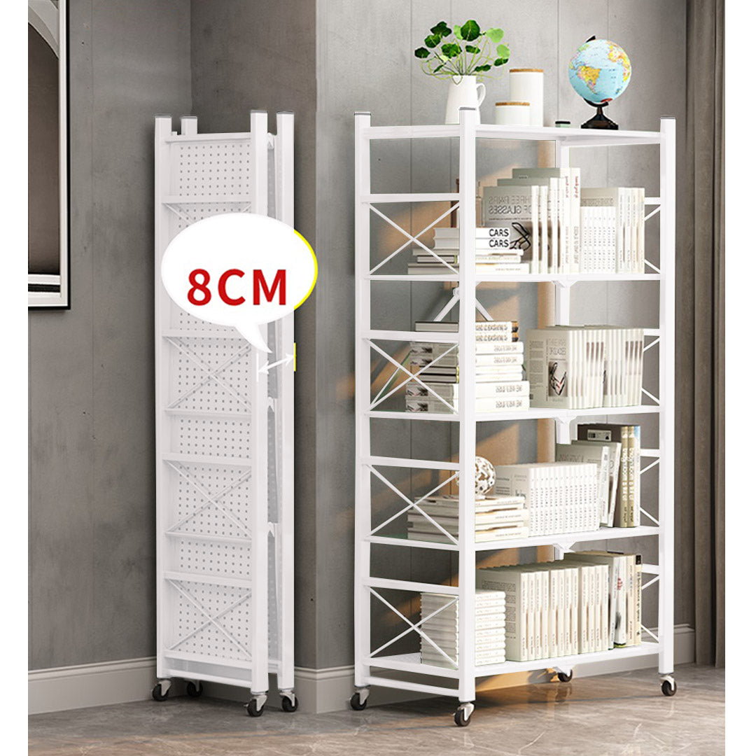 SOGA 2X 5 Tier Steel White Foldable Display Stand Multi-Functional Shelves Storage Organizer with Wheels