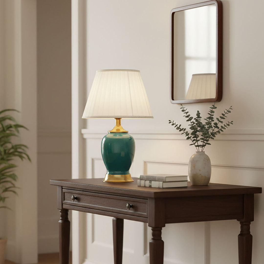 SOGA 2X Ceramic Oval Table Lamp with Gold Metal Base Desk Lamp Green