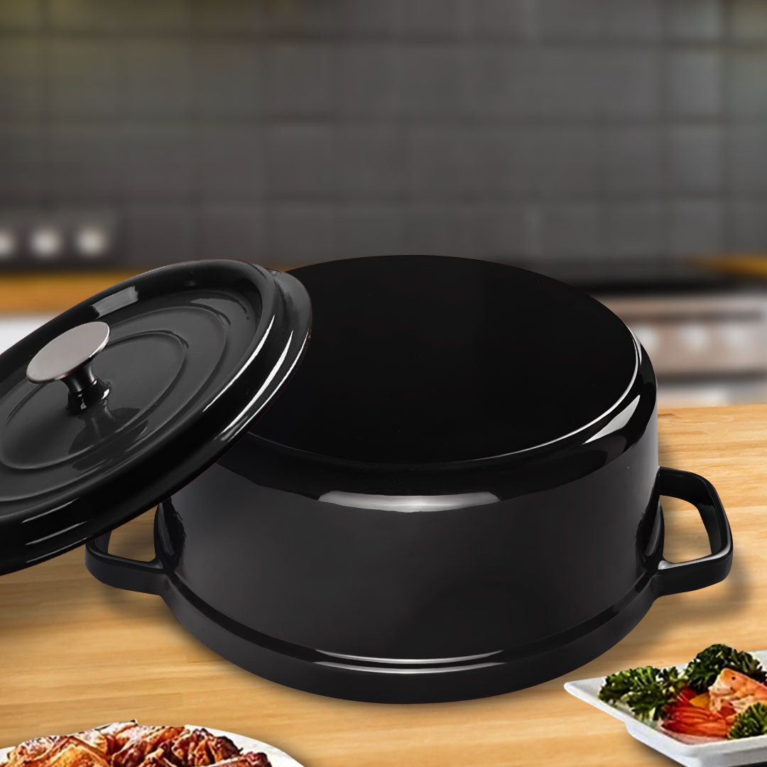 SOGA 2X Cast Iron 24cm Stewpot Casserole Stew Cooking Pot With Lid Black