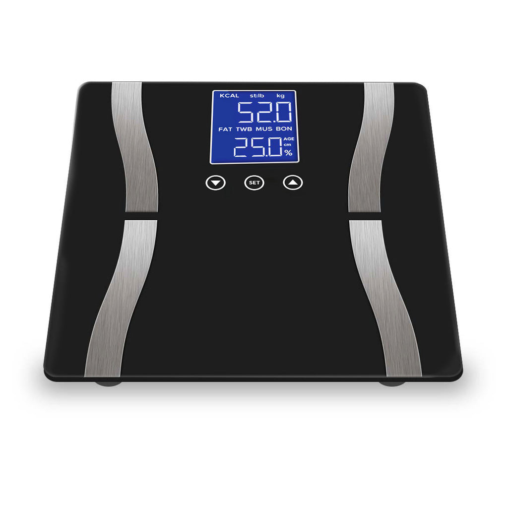 SOGA 2X Glass LCD Digital Body Fat Scale Bathroom Electronic Gym Water Weighing Scales Black