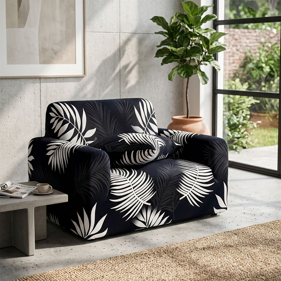 SOGA 1-Seater Leaf Design Sofa Cover Couch Protector High Stretch Lounge Slipcover Home Decor