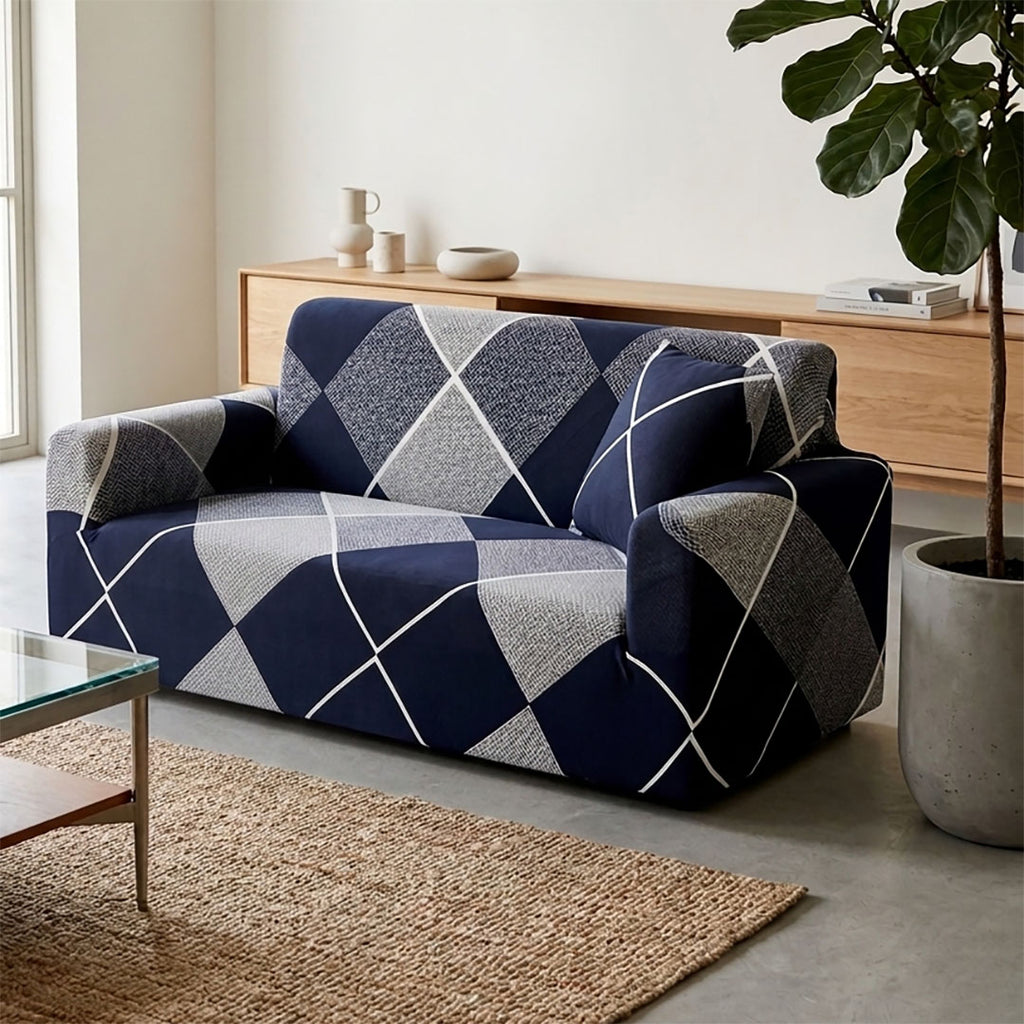 SOGA 2-Seater Checkered Sofa Cover Couch Protector High Stretch Lounge Slipcover Home Decor