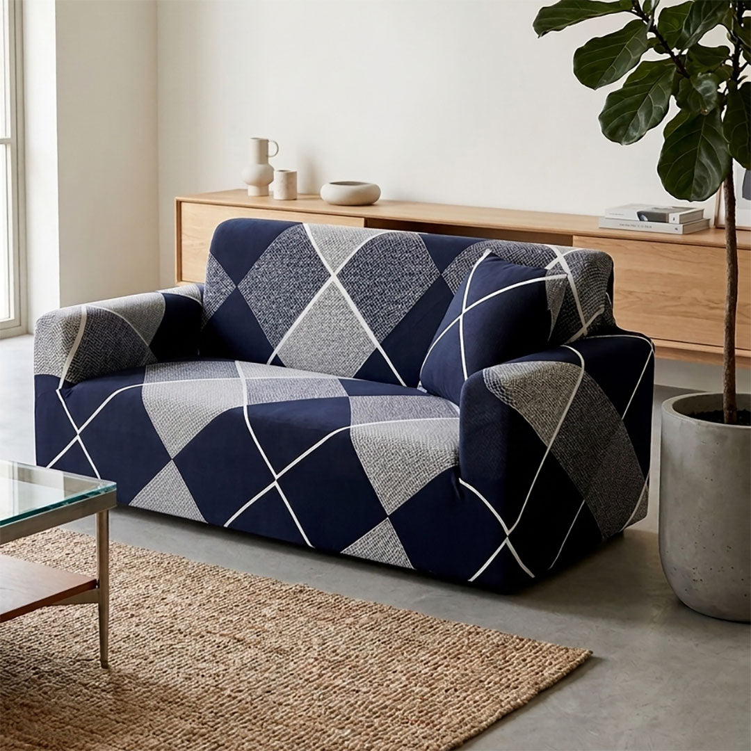 SOGA 2-Seater Checkered Sofa Cover Couch Protector High Stretch Lounge Slipcover Home Decor