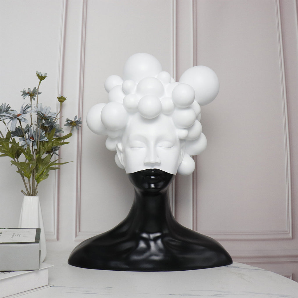 SOGA 30cm Bubble Head Sculpture – Black & White Resin Art for Decor