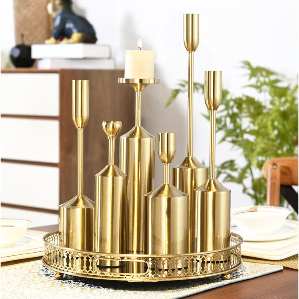 SOGA 6pcs Gold Iron Taper Luxury Candlestick Candle Holder Stand Pillar