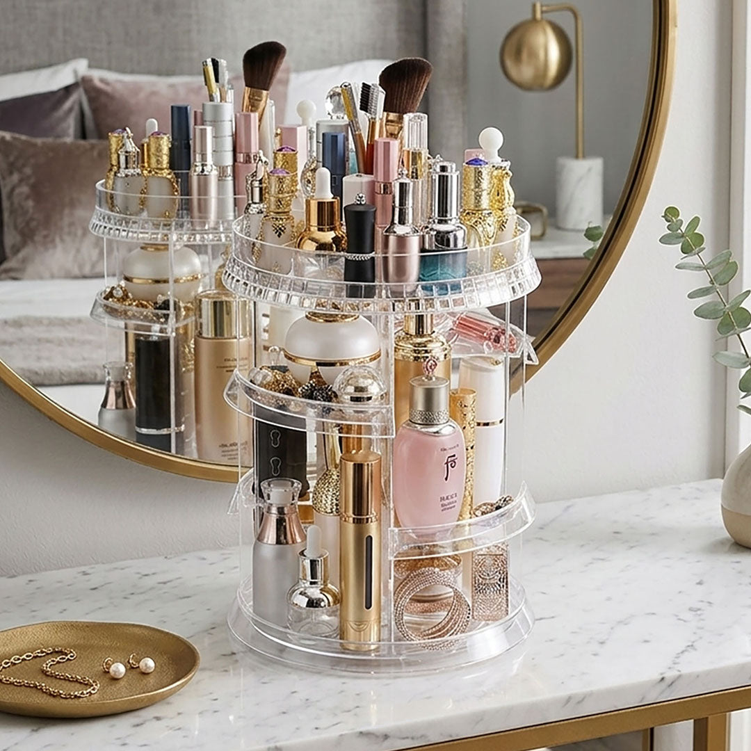 SOGA 360 Degree Rotating Makeup Organizer Cosmetics Holder Display Stand Skincare Home Decor