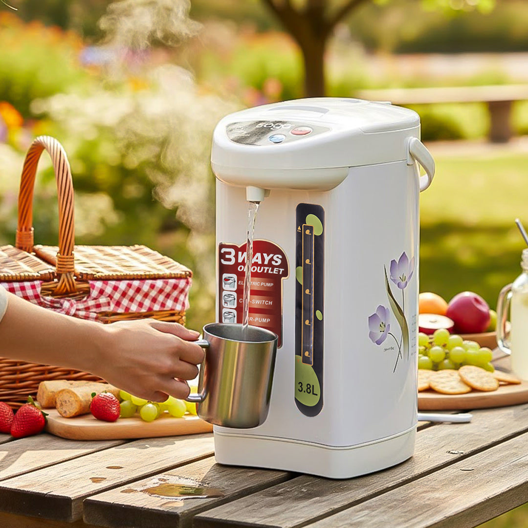 SOGA 2X 3.8L White Plastic Exterior Electric Thermal Pot Dispenser with 3 Dispensing Modes