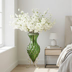 SOGA 67cm Green Glass Tall Floor Vase with 10pcs White Artificial Fake Flower Set