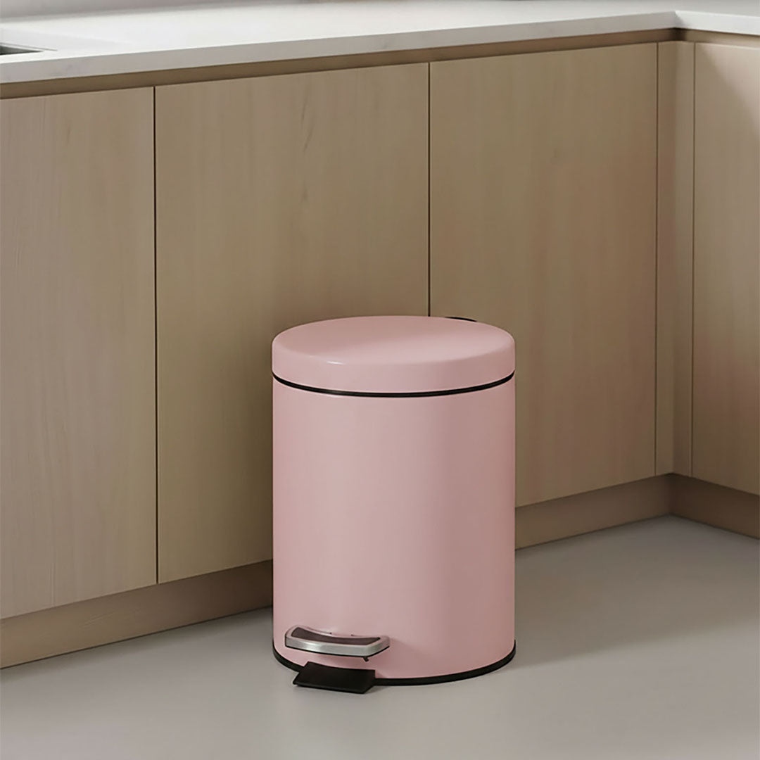 SOGA Foot Pedal Stainless Steel Rubbish Recycling Garbage Waste Trash Bin Round 7L Pink