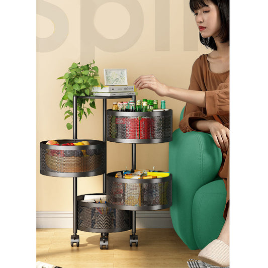 SOGA 2X 4 Tier Steel Round Rotating Kitchen Cart Multi-Functional Shelves Storage Organizer with Wheels