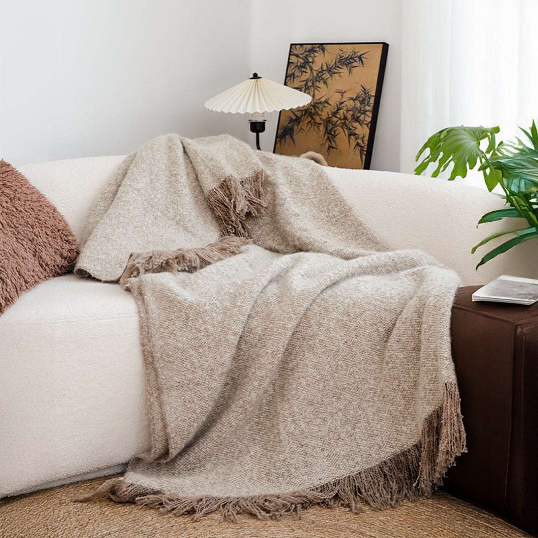 SOGA 160x200cm Coffee Blanket – Vintage Tassel Throw for Rustic Comfort $ 88