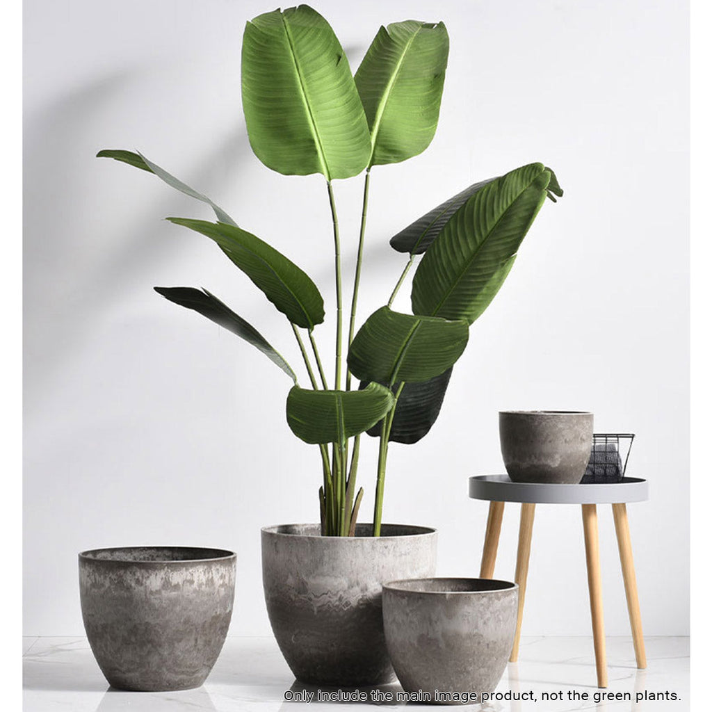 SOGA 2X 32cm Rock Grey Round Resin Plant Flower Pot in Cement Pattern Planter Cachepot for Indoor Home Office