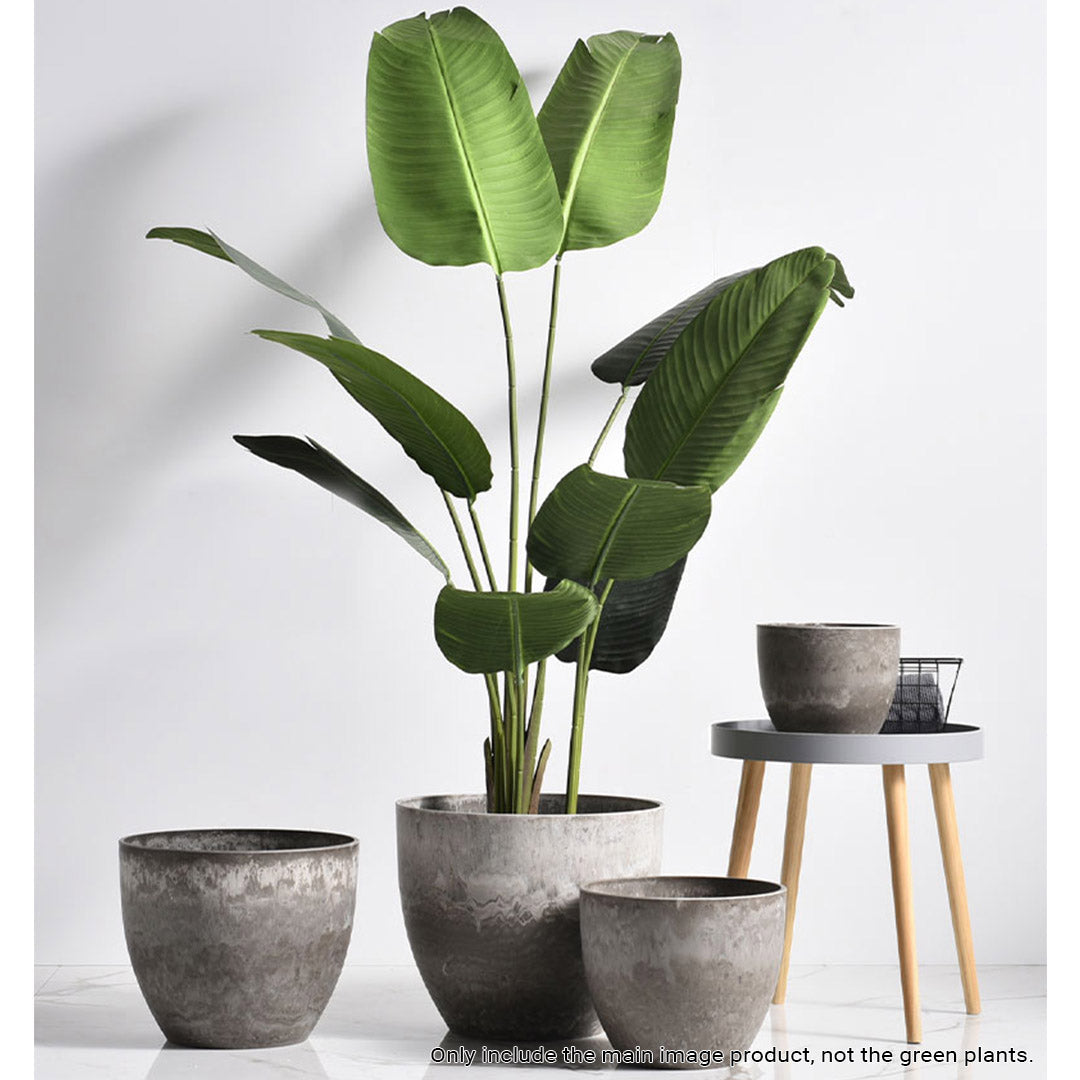 SOGA 2X 32cm Rock Grey Round Resin Plant Flower Pot in Cement Pattern Planter Cachepot for Indoor Home Office