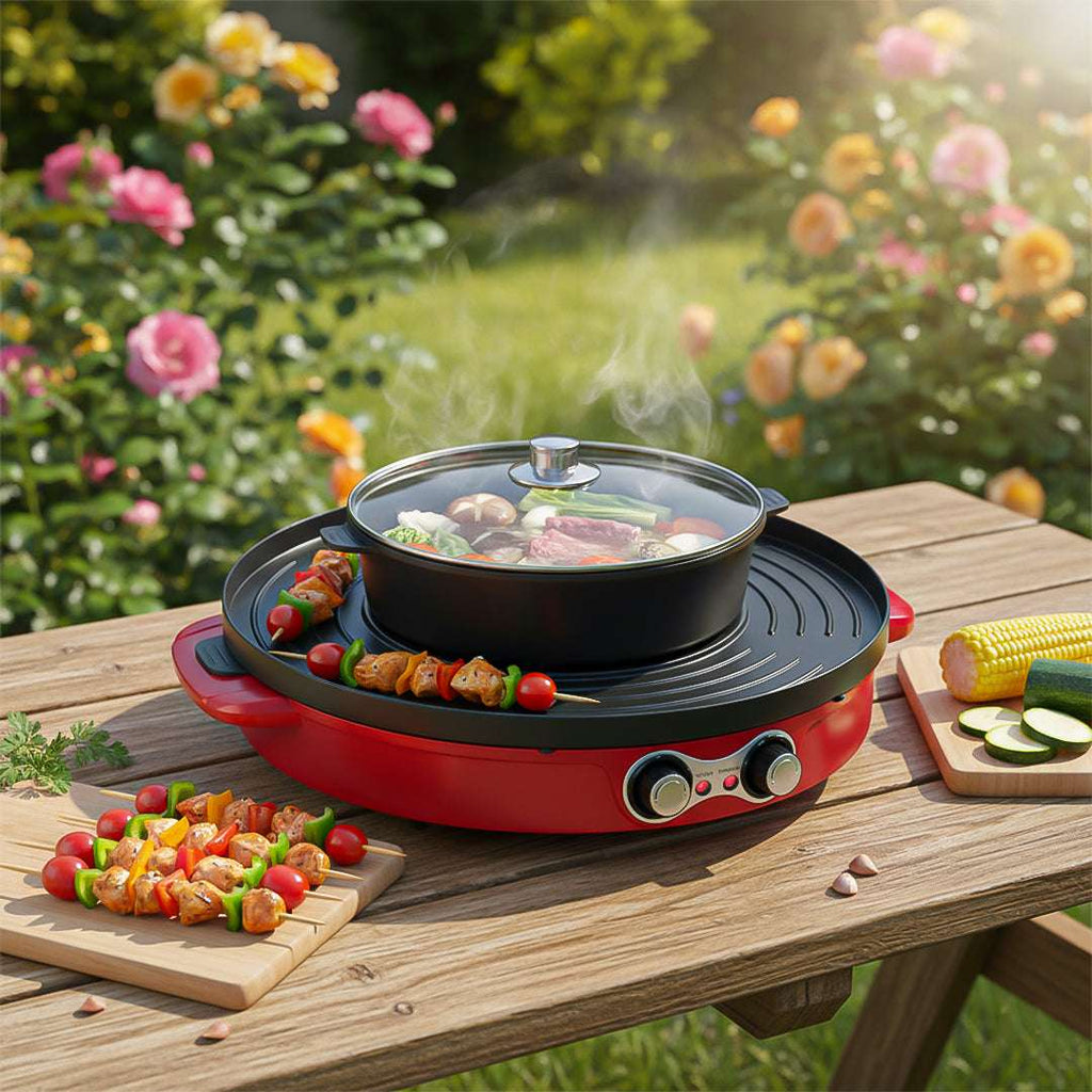 SOGA 2X 2-in-1 44CM Electric Hot Pot BBQ Grill Maifan Stone Non-Stick Coating 2100W $ 452