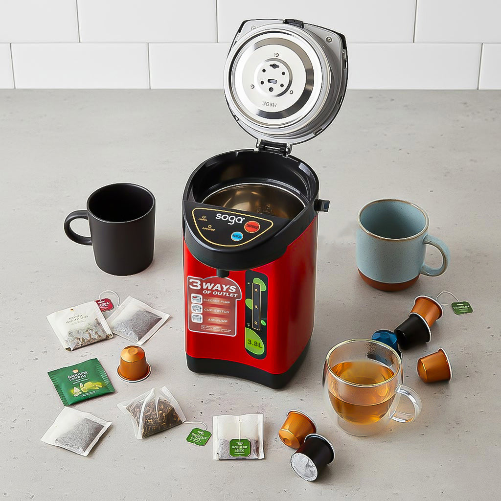 SOGA 2X 4.2L Red Stainless Steel Electric Thermal Pot Dispenser with 3 Dispensing Modes