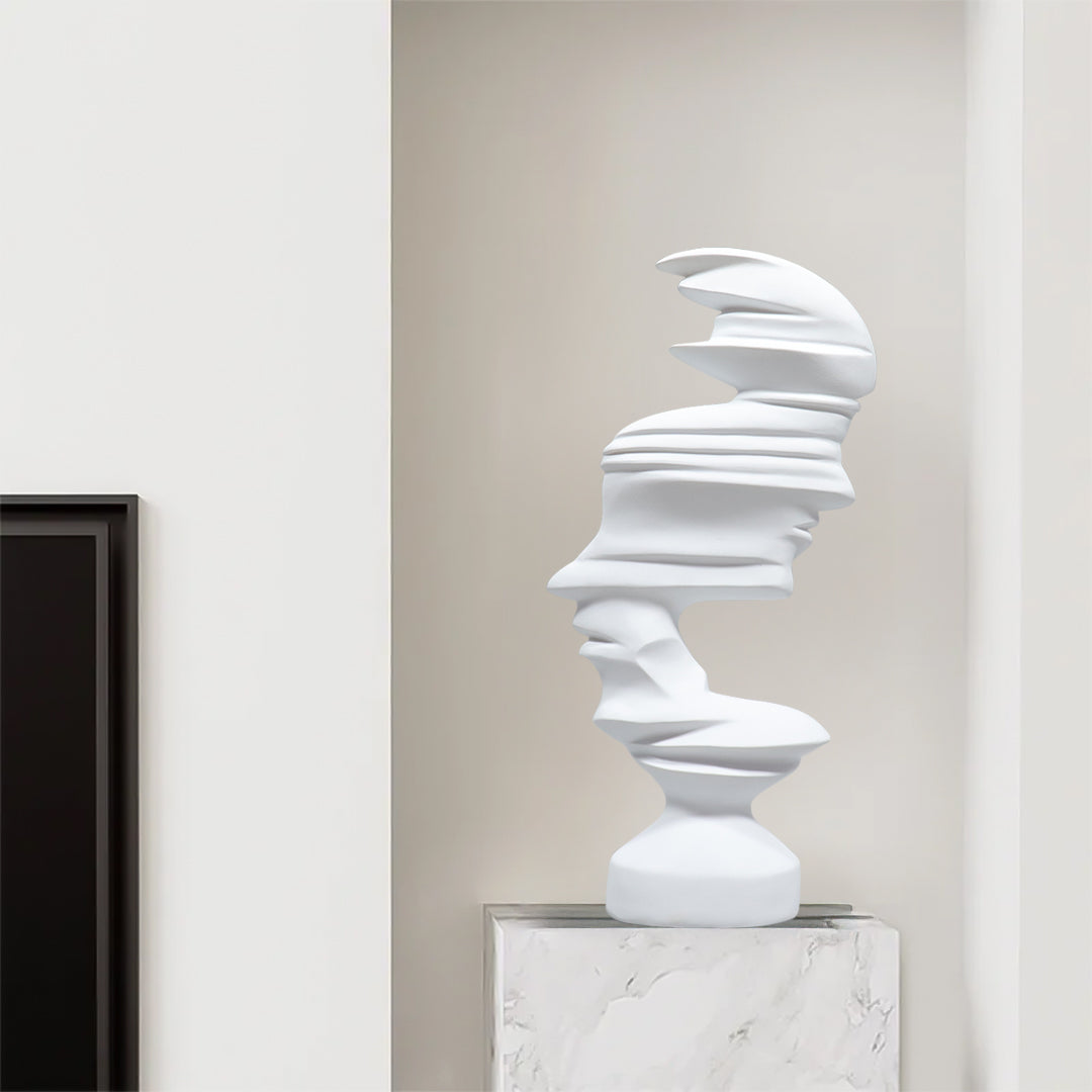 SOGA 44cm White Resin Sculpture – Dual-Face Modern Art for Interiors