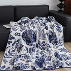SOGA Deep Blue Cat Floral Print Throw Blanket 160x200cm Polyester