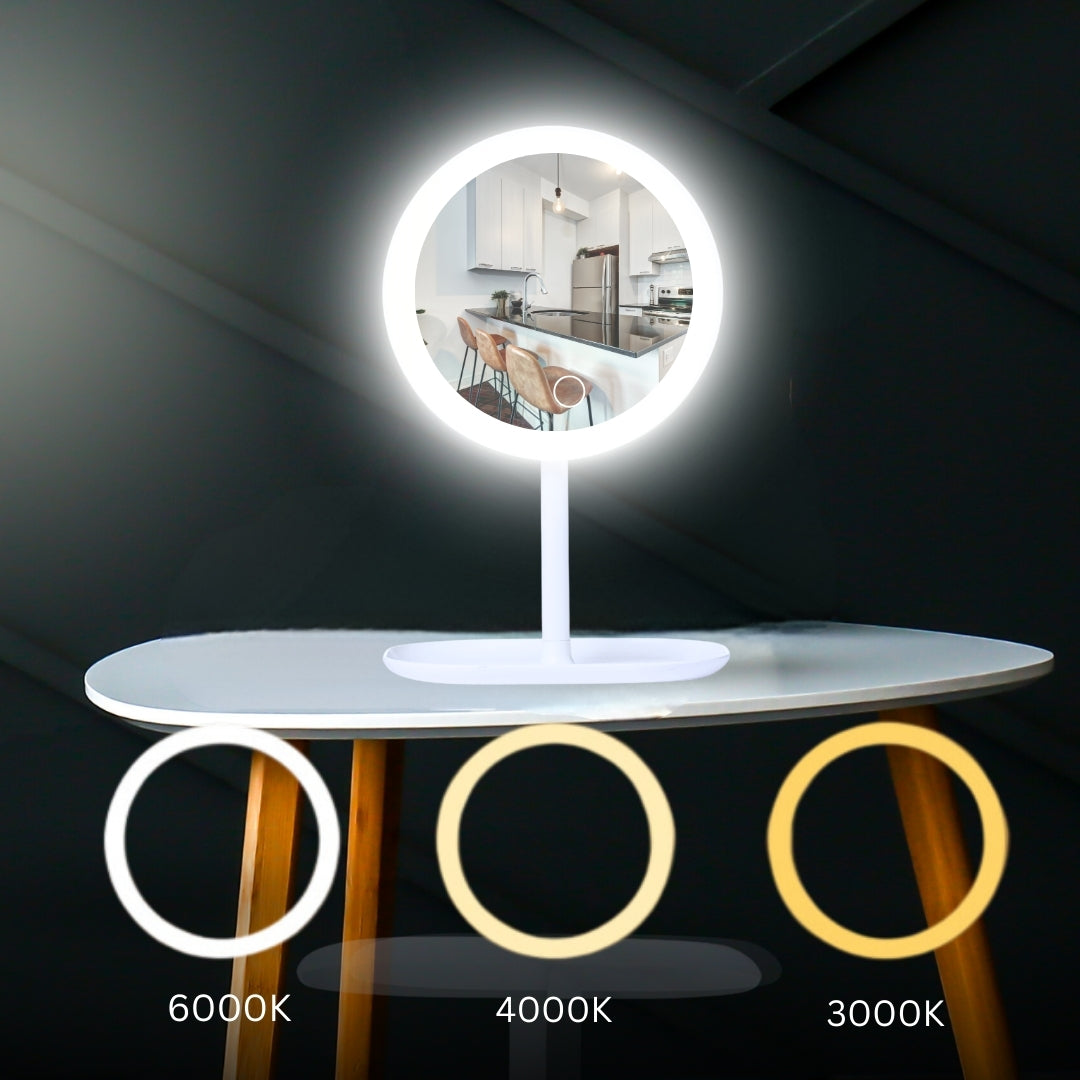 SOGA 2X 26cm White Round Smart LED Makeup Bedroom Table Vanity Mirror Tricolor