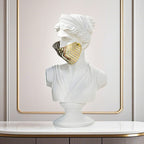 SOGA 40cm White Resin Bust – Gold Striped Mask Sculpture