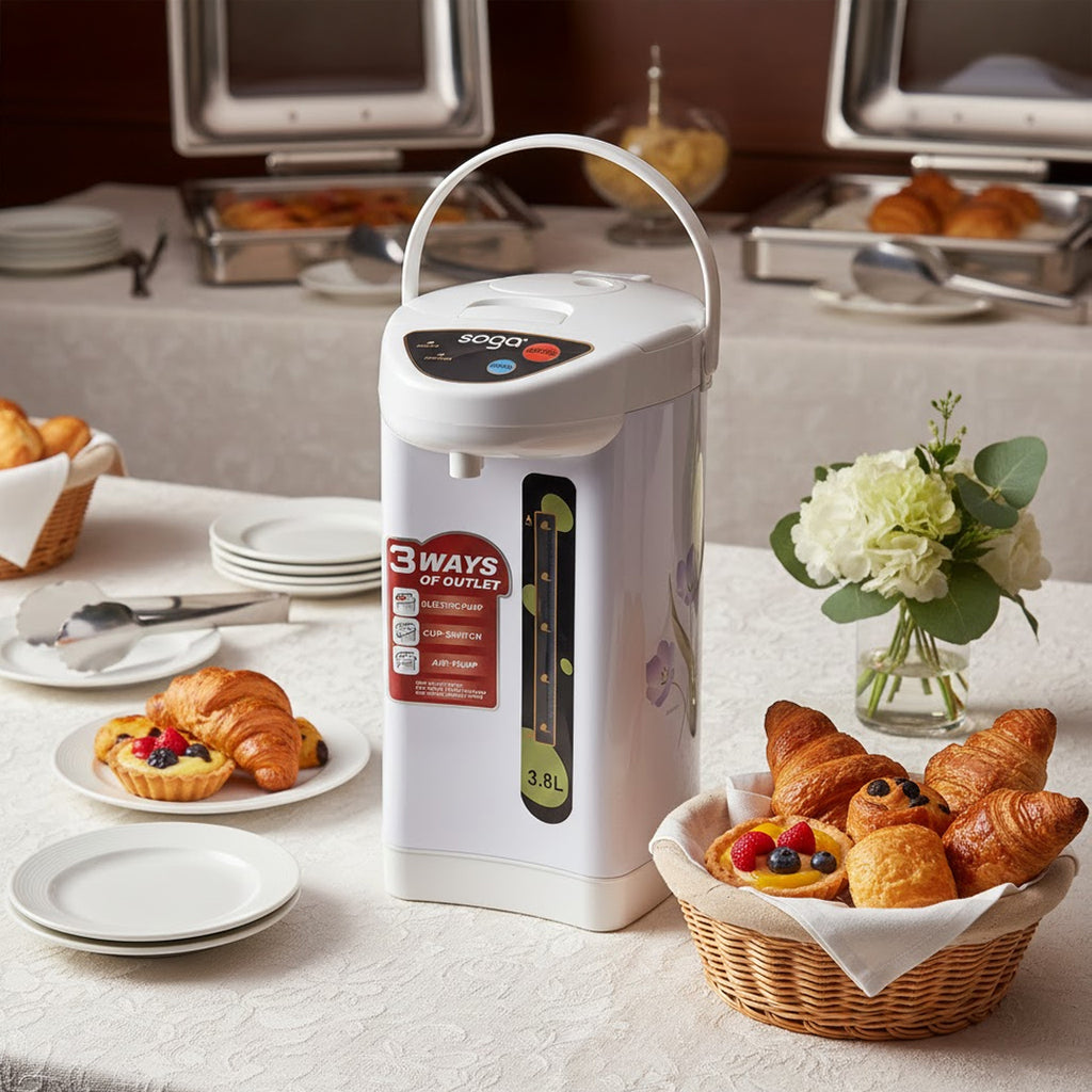SOGA 2X 3.8L White Plastic Exterior Electric Thermal Pot Dispenser with 3 Dispensing Modes