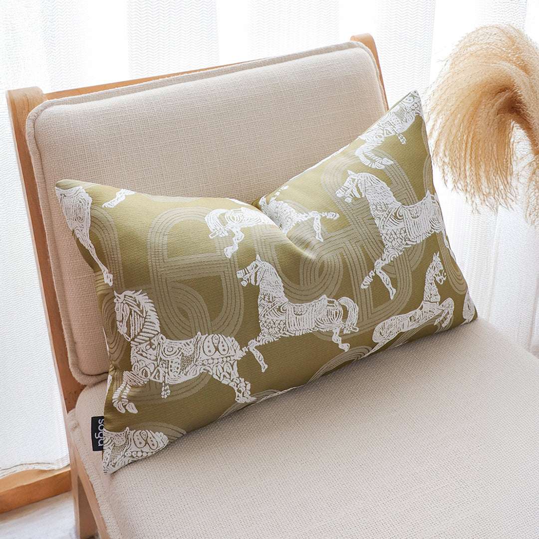 SOGA 2X 35cm Vintage Olive Green White Horse Pattern Throw Pillow $ 142