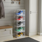SOGA 2X 5 Tier Transparent Portable Shoe Organiser Sneaker Footwear Folding Plastic Bin Stackable Storage Box with Magnetic Door