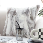 SOGA 45cm Throw Pillow Floral Gray Rabbit Fur Square Warm Cozy Decorative Cushion Home Decor