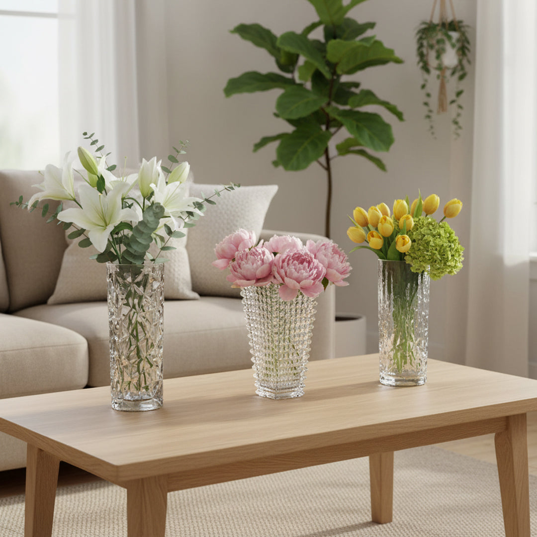 SOGA Home & Living Bundle – Handcrafted Clear Glass Vases for Elegant Home Décor