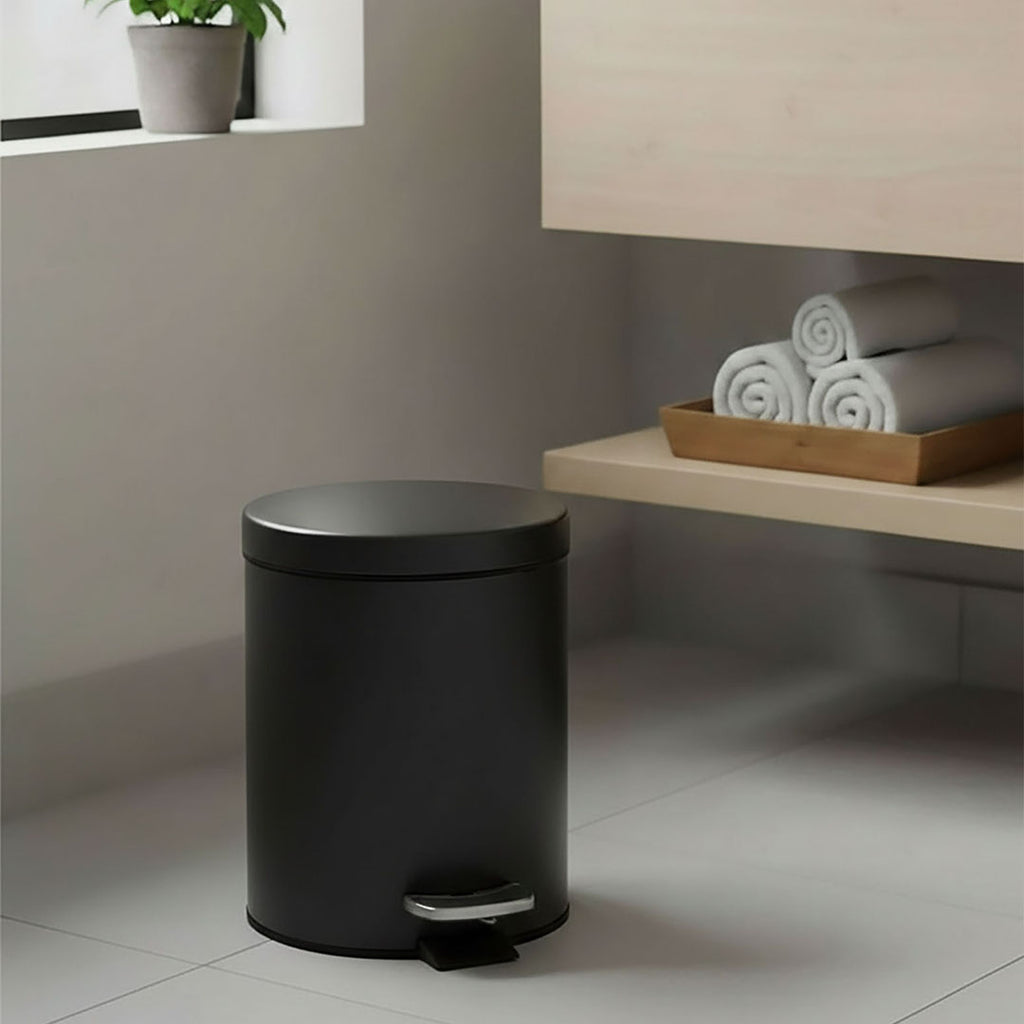 SOGA 4X Foot Pedal Stainless Steel Rubbish Recycling Garbage Waste Trash Bin Round 12L Black