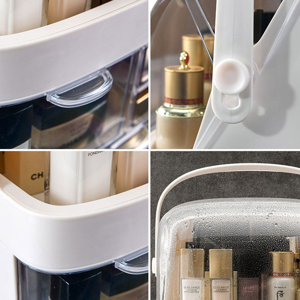 SOGA 2 Tier White Countertop Cosmetic Makeup Brush Lipstick Holder Organiser and 20cm Rechargeable LED Light Tabletop Mirror Set