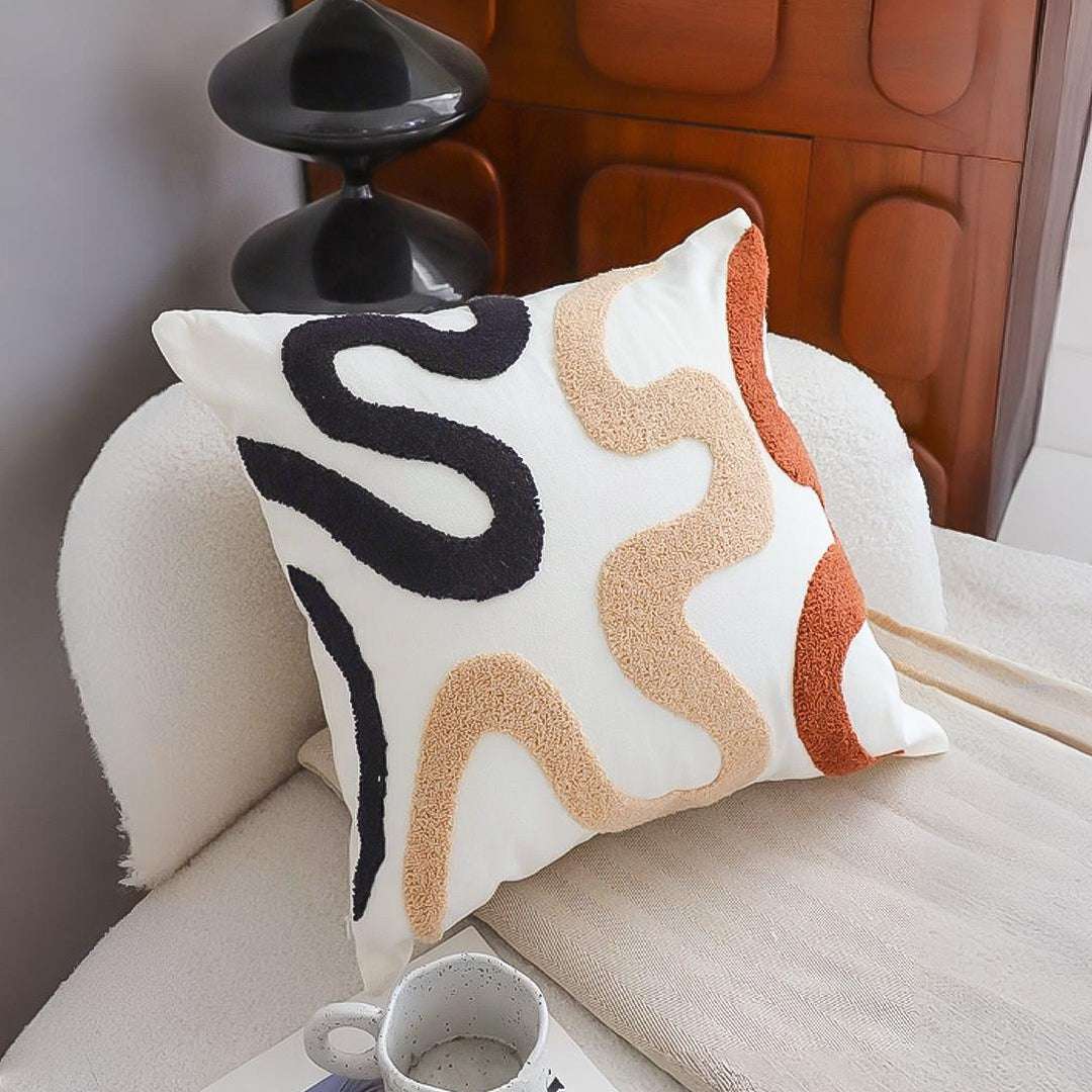 SOGA 2X 45cm Cream Black Geometric Squiggly Pattern Throw Pillow $ 129