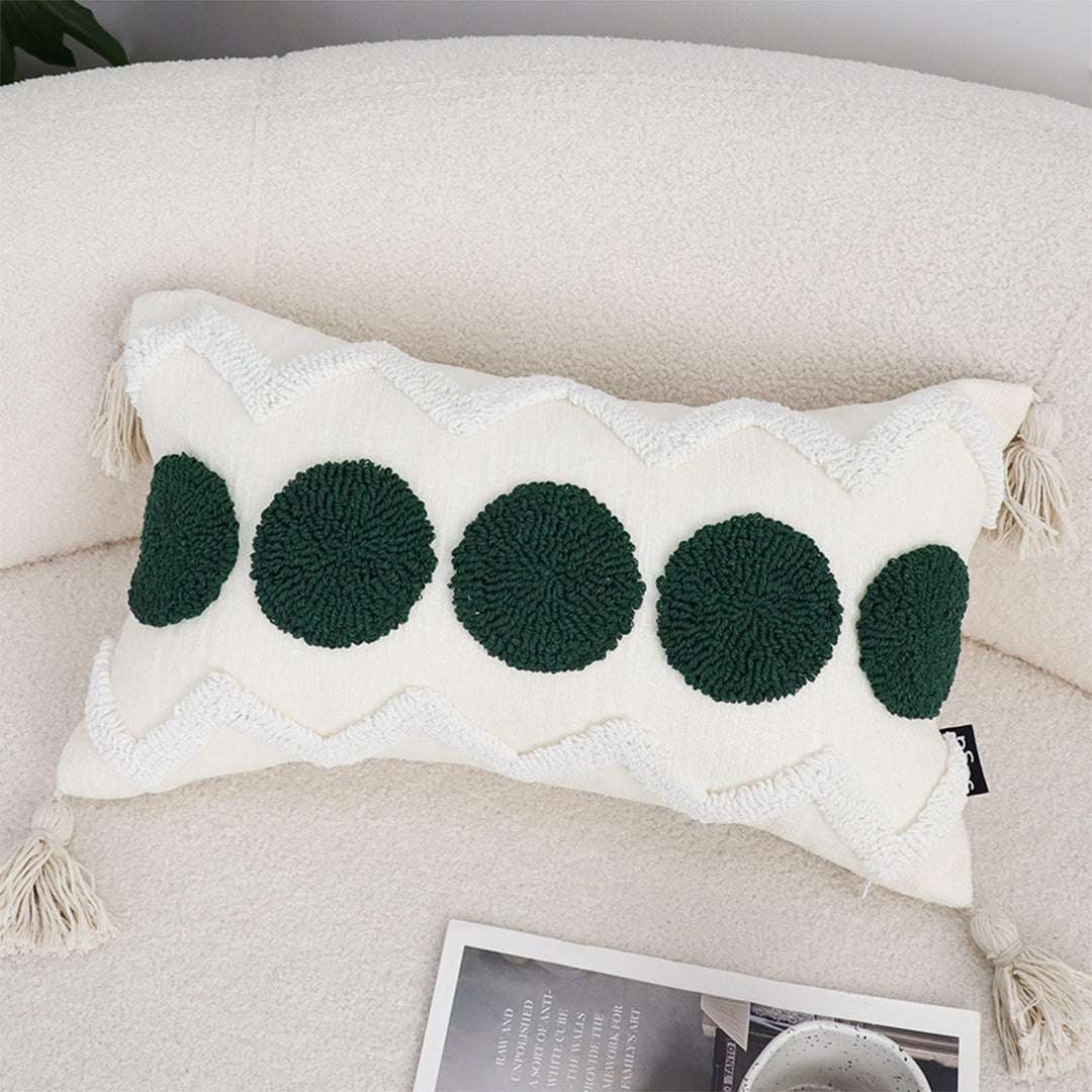 SOGA 30cm Cream Green Circle Pom Chevron Tassel Decorative Pillow $ 72