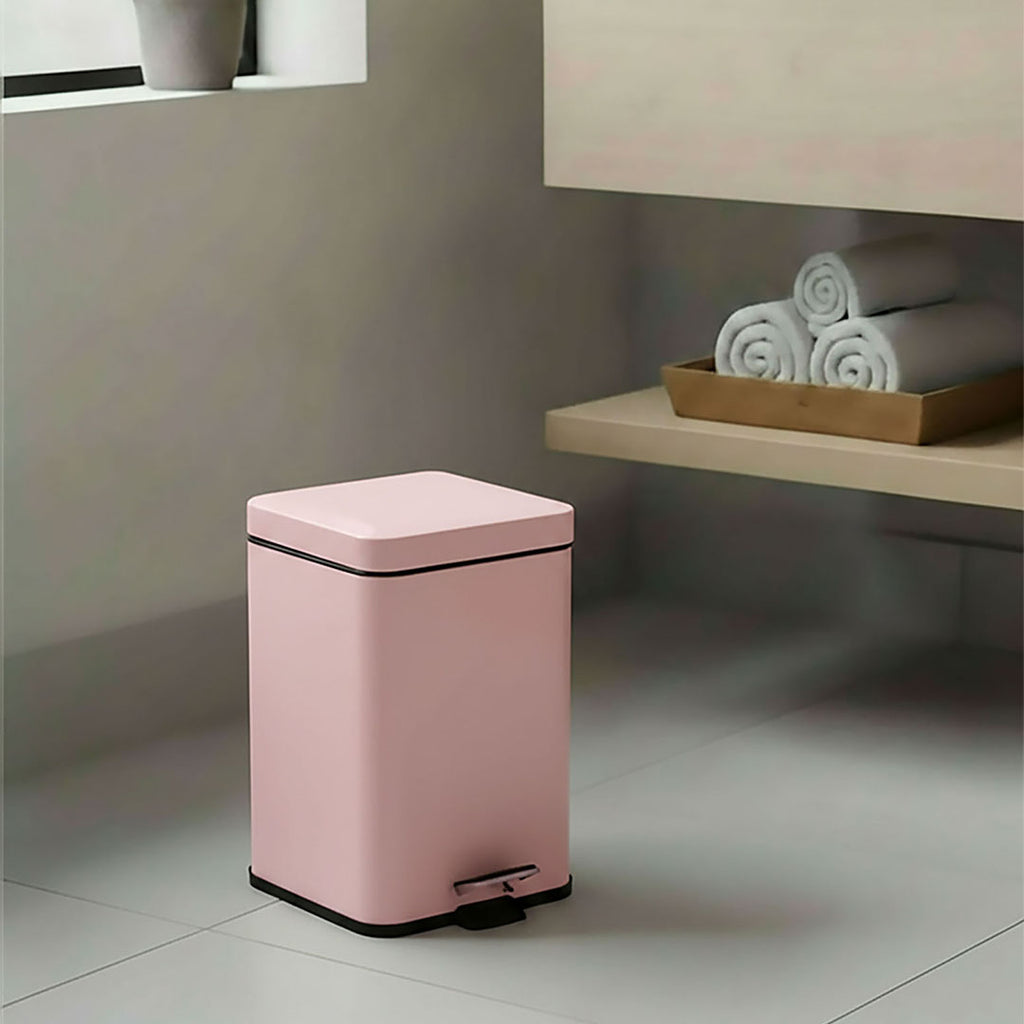 SOGA Foot Pedal Stainless Steel Rubbish Recycling Garbage Waste Trash Bin Square 6L Pink