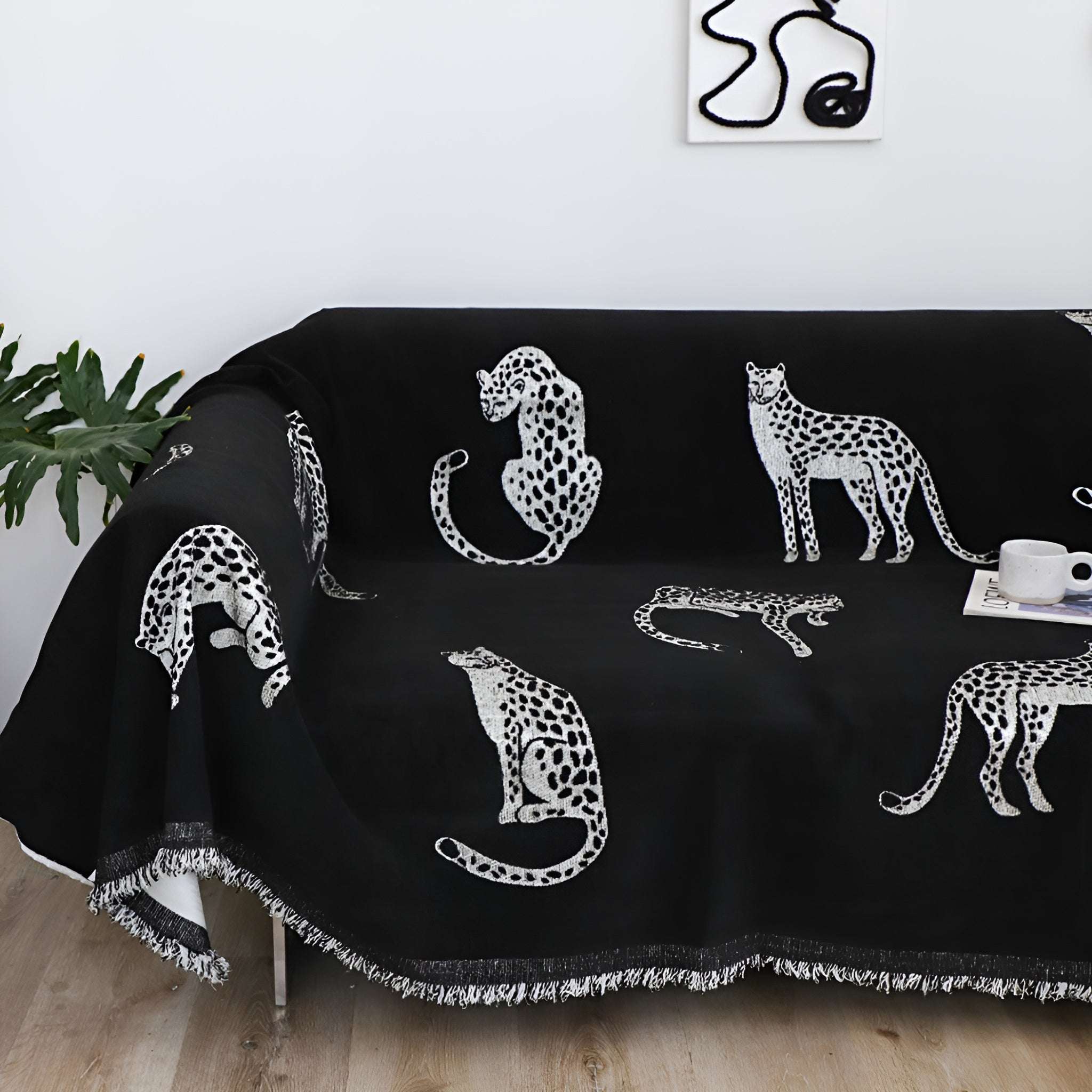 SOGA Two-seater Black Sofa Cover Leopard Print 180x260cm Polyester $ 102