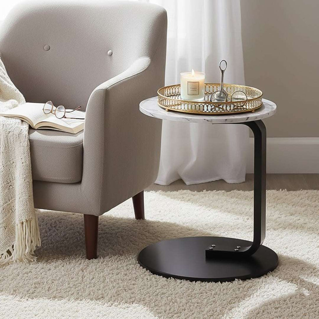 SOGA Home & Living Bundle – White Marble Mini Side Table & Gold Round Mirror Tray Organizer $ 0