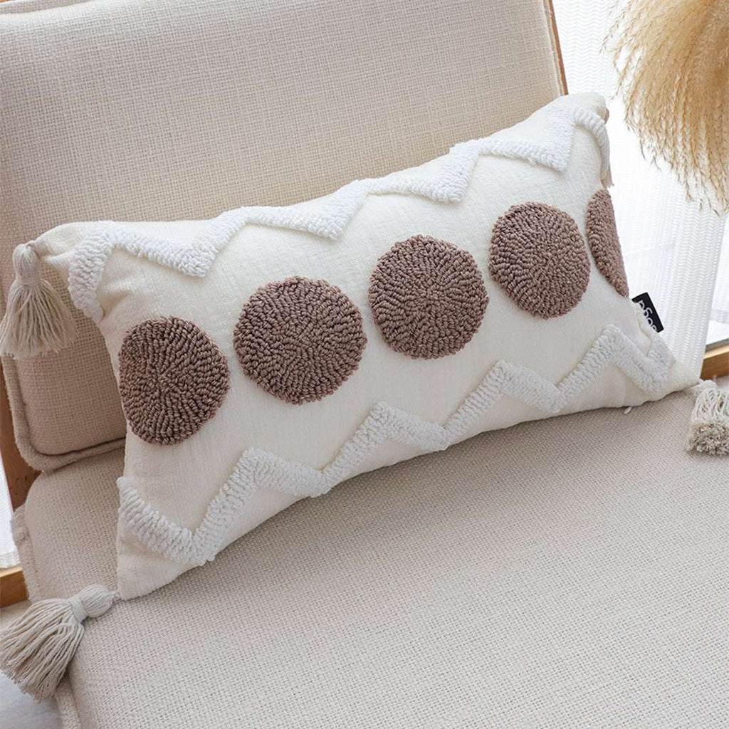 SOGA Boho Tufted Cushion 30x50cm Tassel White Brown Circle Decorative Throw Pillow $ 72