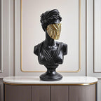 SOGA 40cm Black Resin Bust – Gold Striped Mask Home Sculpture