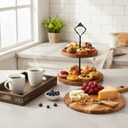 SOGA Kitchenware Bundle – Wooden Dessert Stand, Serving Tray & Premium Acacia Cutting Board