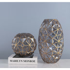 SOGA Grey Colored Diamond Cut Glass Flower Vase Round Jar Home Decor with Gold Accent