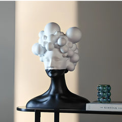 SOGA 30cm Bubble Head Sculpture – Black & White Resin Art for Decor