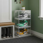 SOGA  2X 3 Tier Transparent Portable Shoe Organiser Sneaker Footwear Folding Plastic Bin Stackable Storage Box with Magnetic Door