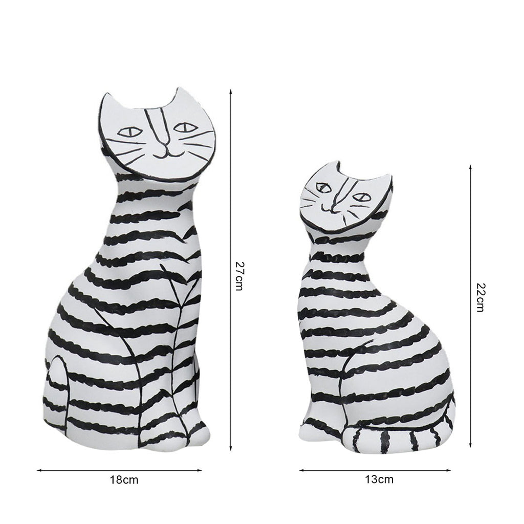 SOGA 22cm and 27cm Black & White Striped Cat Resin Sculptures