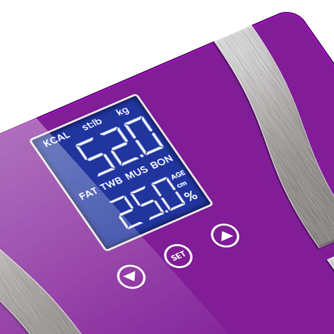 SOGA 2X Digital Body Fat Scale Bathroom Scales Weight Gym Glass Water LCD Purple/Pink